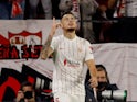 Sevilla's Lucas Ocampos celebrates scoring their second goal on February 17, 2022