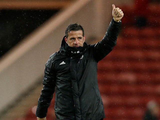 Fulham manager Marco Silva celebrates after the match on April 6, 2022