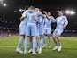 Manchester City's Kevin De Bruyne celebrates scoring their first goal with teammates on April 5, 2022