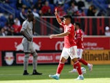 New York Red Bulls midfielder Omir Fernandez (21) celebrates after scoring a goal against the CF Montreal in the first half at Red Bull Arena on April 9, 2022