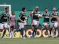 Palmeiras' Danilo celebrates scoring their first goal with teammates on April 3, 2022