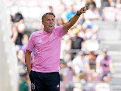 Inter Miami CF head coach Phil Neville reacts after a play against the New England Revolution during the second half at DRV PNK Stadium on April 9, 2022
