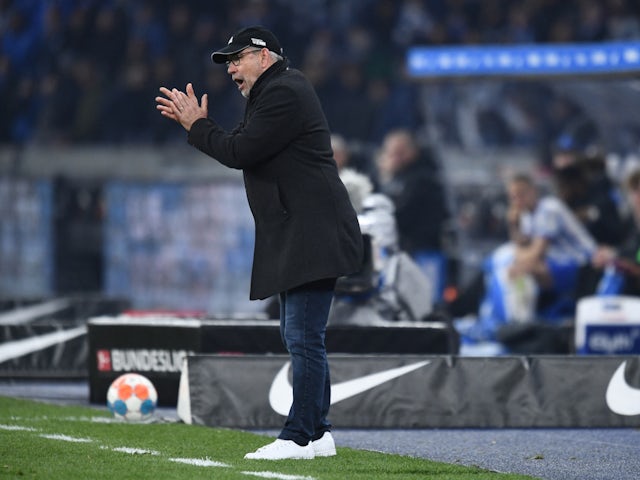 Union Berlin coach Urs Fischer reacts on April 9, 2022