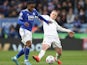 Leicester City's Ademola Lookman in action with Leeds United's Adam Forshaw on March 5, 2022
