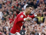 Manchester United attacker Cristiano Ronaldo celebrates scoring against Norwich City on April 16, 2022