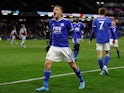 Leicester City's Jamie Vardy celebrates scoring their second goal on March 1, 2022