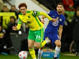 Norwich City's Josh Sargent in action with Chelsea's Jorginho on March 10, 2022
