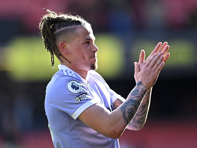 Leeds United's Kalvin Phillips applauds fans after the match on April 9, 2022