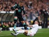  Norwich City's Max Aarons in action with Leeds United's Stuart Dallas on March 13, 2022