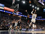 Minnesota Timberwolves guard D'Angelo Russell (0) hits a baseline jumper against the Los Angeles Clippers on April 12, 2022