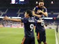 Seattle Sounders forward Raul Ruidiaz (9) celebrates with teammates after scoring a goal during the first half against the New York City FC at Red Bull Arena on April 13, 2022
