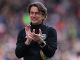 Brentford manager Thomas Frank applauds fans after the match on April 10, 2022