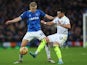 Everton's Donny van de Beek in action with Leeds United's Jack Harrison on February 12, 2022