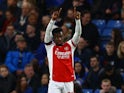 Eddie Nketiah celebrates scoring for Arsenal against Chelsea on April 20, 2022