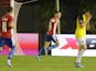Paraguay's Julio Enciso celebrates after Ecuador's Pedro Hincapie Reyna scored an own goal on March 24, 2022