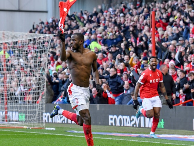 Nottingham Forest's Keinan Davis celebrates scoring their second goal on March 12, 2022
