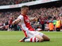 Granit Xhaka celebrates scoring for Arsenal in April 2022