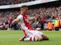 Granit Xhaka celebrates scoring for Arsenal in April 2022