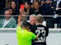 West Ham United manager David Moyes clashes with Eintracht Frankfurt's Jens Petter Hauge before being shown a red card on May 5, 2022