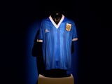 Diego Maradona's 'Hand of God' shirt at an auction in April 2022.