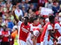 Eddie Nketiah celebrates scoring for Arsenal against Leeds United on May 8, 2022