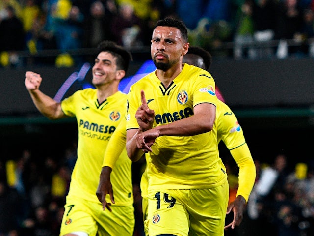 Francis Coquelin celebrates scoring for Villarreal against Liverpool on May 3, 2022
