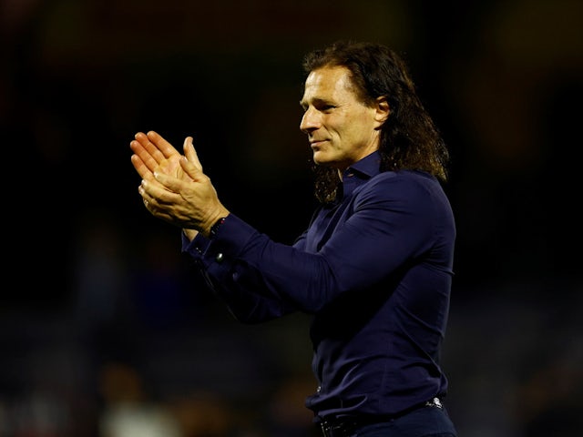 Wycombe Wanderers' manager Gareth Ainsworth celebrates after the match on May 8, 2022