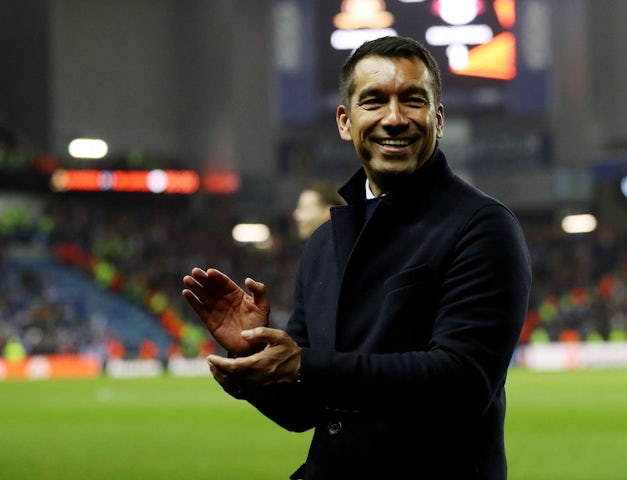 Rangers manager Giovanni van Bronckhorst celebrates after reaching the Europa League final on May 5, 2022