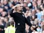 Manchester City manager Pep Guardiola celebrates their first goal on May 8, 2022