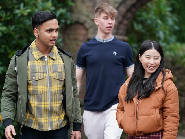 Imran, Sid and Serena on Hollyoaks on May 17, 2022