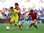 Chelsea's Christian Pulisic in action with Liverpool's Trent Alexander-Arnold on May 14, 2022