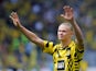 Borussia Dortmund's Erling Braut Haaland says goodbye to the fans before playing his last match on May 14, 2022