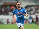Napoli's Fabian Ruiz celebrates scoring their first goal on May 7, 2022