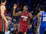 Miami Heat forward Jimmy Butler celebrates against the Philadelphia 76ers on May 13, 2022