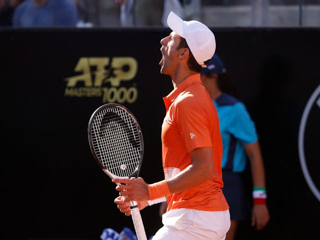 Novak Djokovic reacts at the Italian Open on May 15, 2022