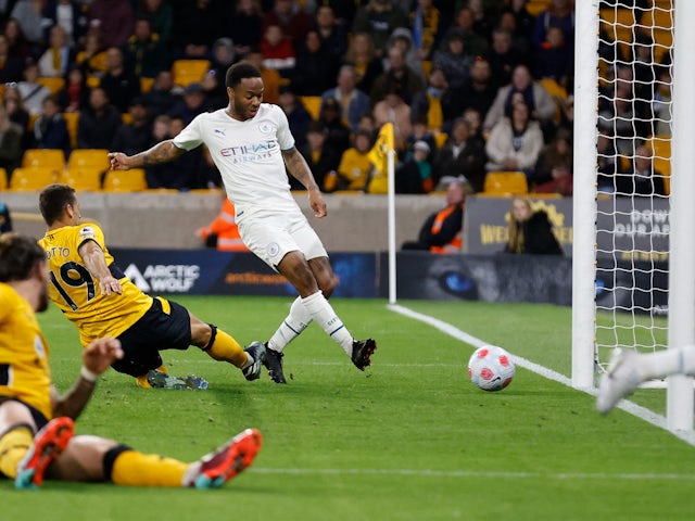 Raheem Sterling scores for Manchester City against Wolverhampton Wanderers on May 11, 2022