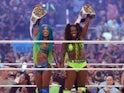 Sasha Banks and Naomi celebrating at WrestleMania in April 2022.