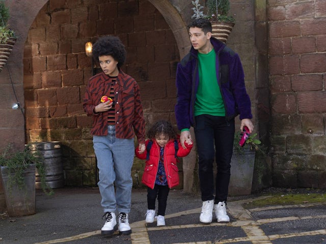 Brooke, Thierry and Ollie on Hollyoaks on May 25, 2022