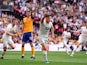 Port Vale forward Kian Harratt celebrates scoring in the League Two playoff final against Mansfield Town on May 28, 2022.