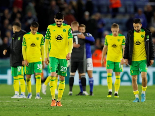 Norwich City's Pierre Lees-Melou looks dejected after the match on May 11, 2022