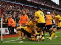 Wolverhampton Wanderers celebrating last-minute winner against Aston Villa on October 16, 2022.