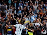 Argentina's Ángel Di María celebrates scoring their second goal on June 1, 2022