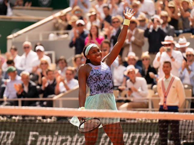 Coco Gauff celebrates reaching the French Open final on June 2, 2022