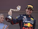 Sergio Perez celebrates winning the Monaco GP on May 29, 2022