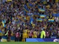 Ukraine celebrate scoring a goal against Scotland in their World Cup playoff fixture on June 1, 2022.