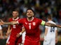 Serbia's Aleksandar Mitrovic celebrates scoring their first goal on June 5, 2022