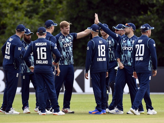 England celebrate taking a wicket against the Netherlands on June 19, 2022.