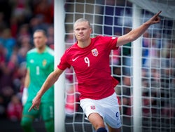 Norway's Erling Braut Haaland celebrates scoring their second goal on June 12, 2022