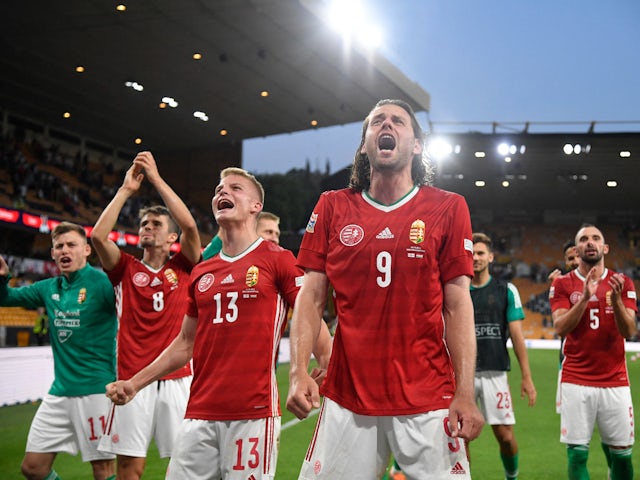 Hungary celebrate their UEFA Nations League win over England on June 14, 2022