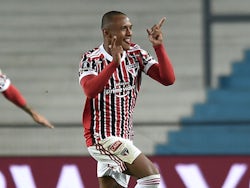 Marquinhos celebrates scoring for Sao Paulo in October 2021
